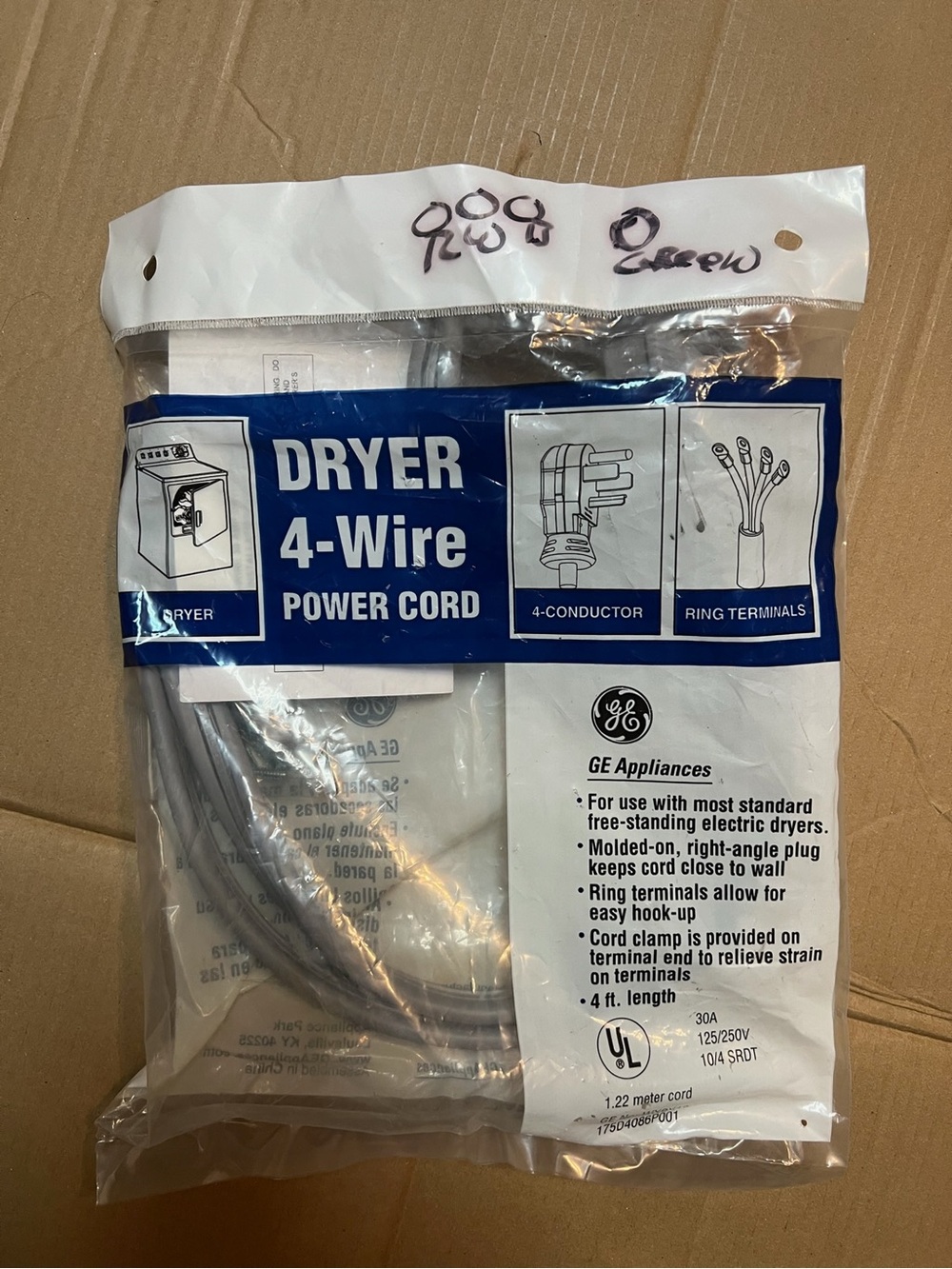 GE Appliances Dryer 4-Wire Power Cord - Gray